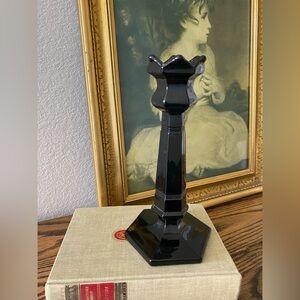 Rare Vintage Black Glass Candle Holder L.E Smith Glass Candlestick Holder